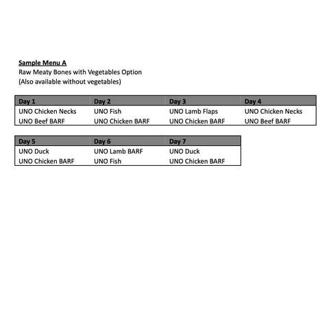 PRE-PORTIONED PLAN (4 WEEKS) WITH RAW MEATY BONES WITH VEGETABLES