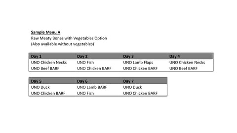 PRE-PORTIONED PLAN (4 WEEKS) WITH RAW MEATY BONES WITH VEGETABLES